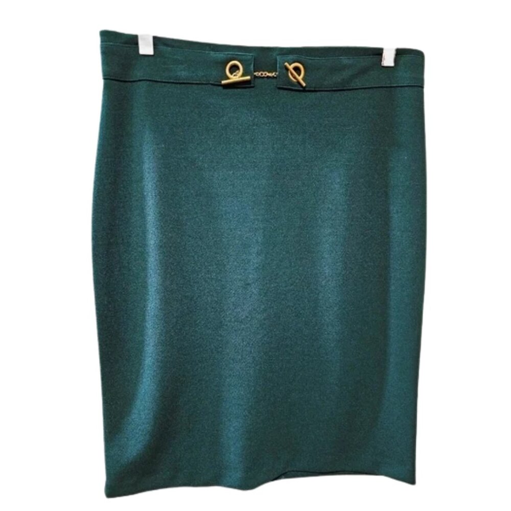 NYCC green midi length pencil skirt size medium with gold hardware detail